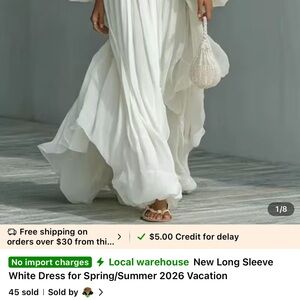 White Long Sleeve Flowing Maxi Dress - Elegant Spring/Summer Vacation